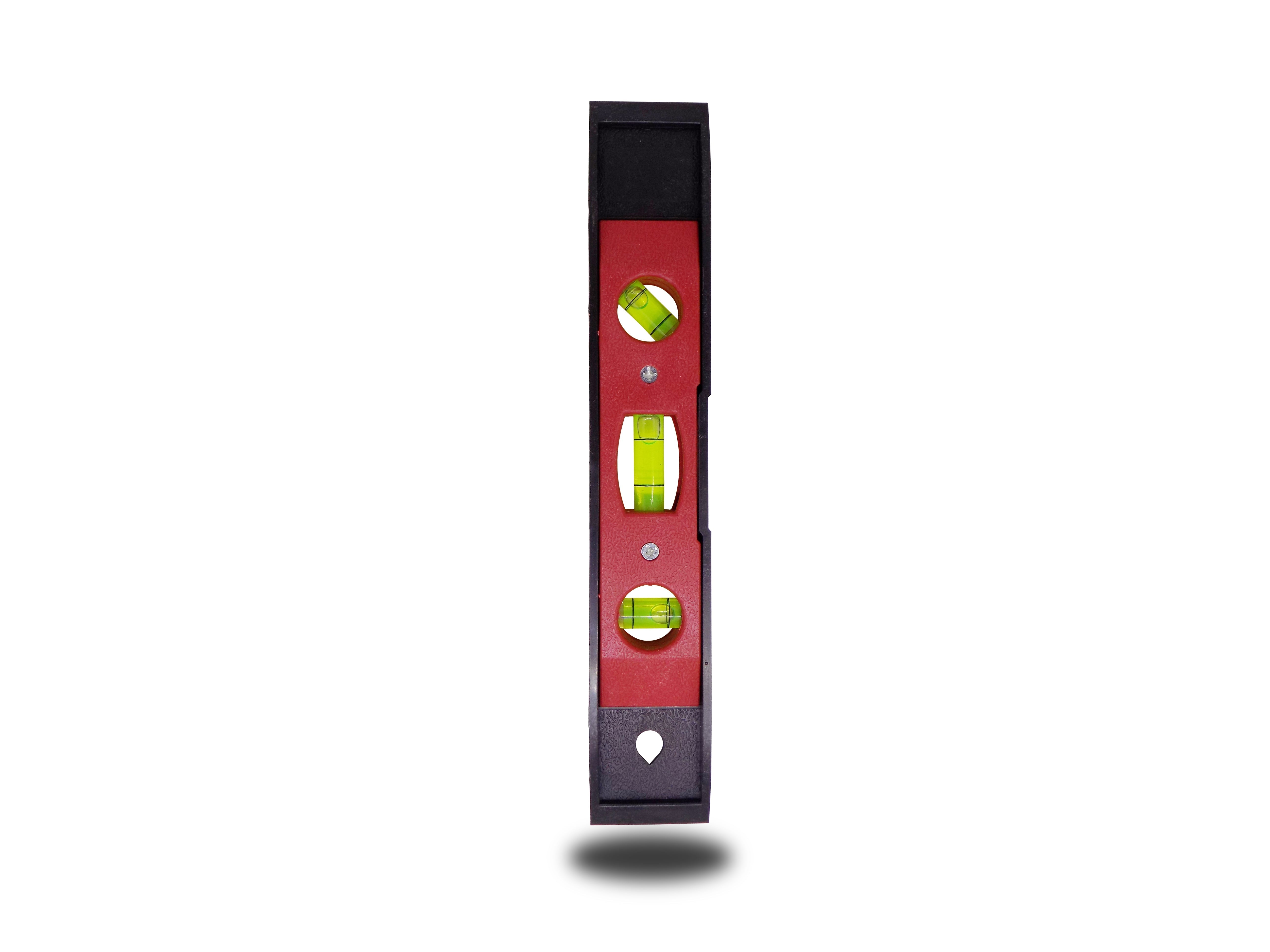 Compact torpedo level with three bubble vials for accuracy. Compact torpedo level with three bubble vials for accuracy.